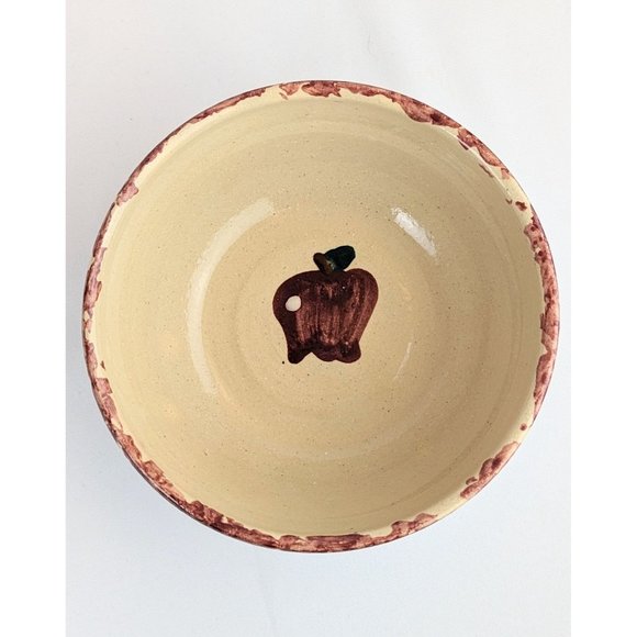 Handmade 6.5" Stoneware Bowl Red Apple Rustic Farmhouse Country Studio Pottery - Picture 1 of 10